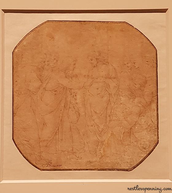 The incredulity of Saint Thomas (preparatory sketch)(silverpoint on pink prepared paper), painting by Raphael